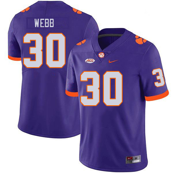 Men's Clemson Tigers Kylen Webb #30 College Purple NCAA Authentic Football Stitched Jersey 23LO30HQ